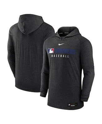 Nike Men's Heather Black Los Angeles Dodgers Authentic Collection Tri-Blend Performance Pullover Hoodie