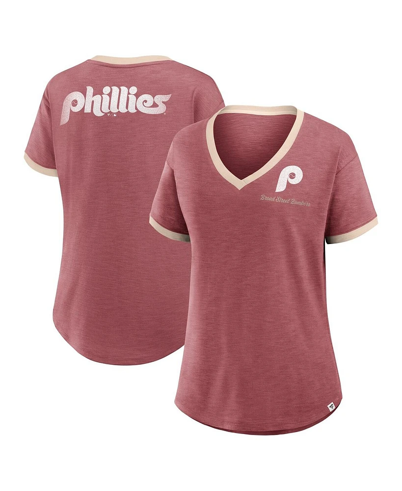 Fanatics Women's Burgundy Philadelphia Phillies Binge Worthy Stadium Slub V-Neck T-Shirt