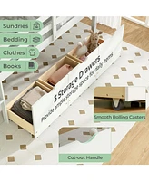 Twin Size Low Loft Bed with 3 Drawers with Ladder and Full-length Guardrails