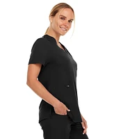 Medichic Women's Ruth 3-Pocket Multi Stitch V-Neck Scrub Top, Black