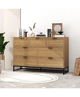 Mondawe Modern 7 Drawer Dresser Wood Cabinet (Walnut)