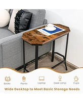 Narrow End Table with Wood Grain and Stable Steel Frame