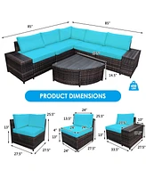 Gymax 6PCS Rattan Furniture Sectional Sofa Set w/ Cushions