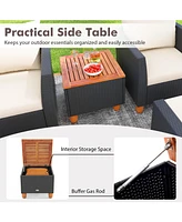Gymax Set of 5 Furniture Set w/ Storage Table Ottomans Soft Pillows Patio