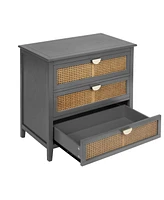 Mondawe 3 Drawer Cabinet,Natural rattan,American Furniture,Suitable for bedroom, living room, study