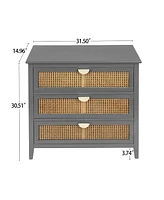 Mondawe 3 Drawer Cabinet,Natural rattan,American Furniture,Suitable for bedroom, living room, study