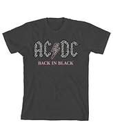 Ac/Dc Girls Back Black Gray Leopard Print Logo Crew Neck Short Sleeve
