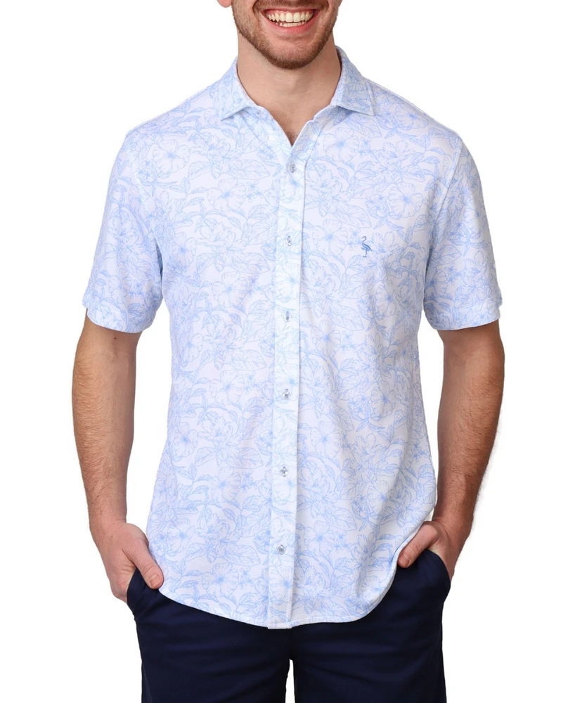 Tailorbyrd Men's Modal Short Sleeve Shirt with Tropical Tonal Print