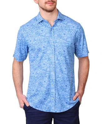 Tailorbyrd Men's Modal Short Sleeve Shirt with Tropical Tonal Print