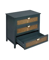 Mondawe 3 Drawer Cabinet,Natural rattan,American Furniture,Suitable for bedroom, living room