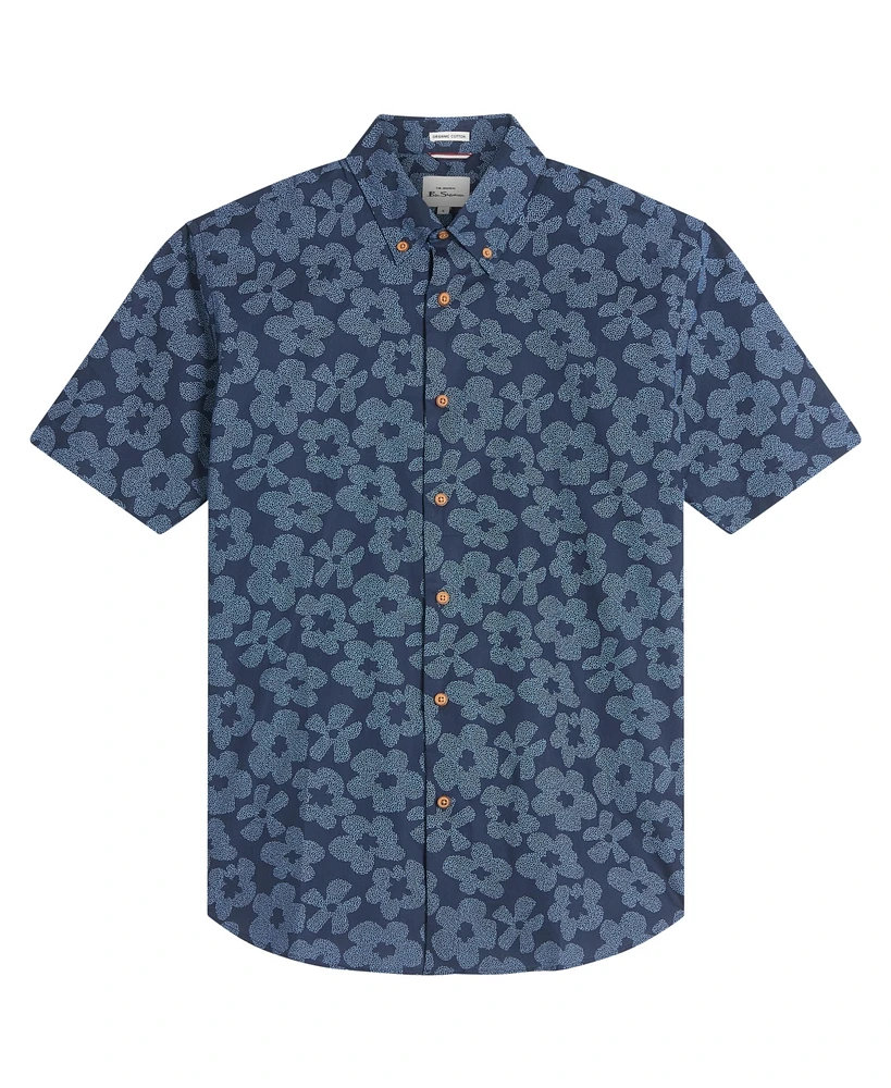 Ben Sherman Men's Floral Print Button-Down Short Sleeve Shirt