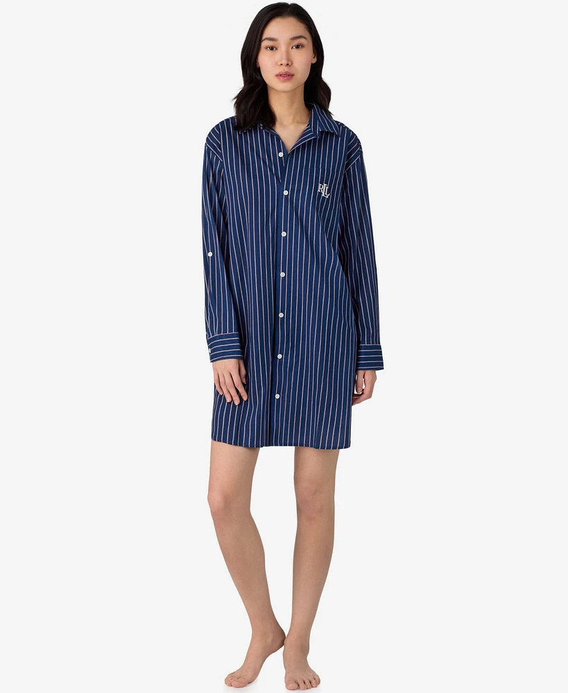 Lauren Ralph Women's Long Sleeve Roll Tab His Shirt Sleepshirt