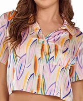 iCollection Women's Printed Copped Notch Pocket Shirt and Pajama Set