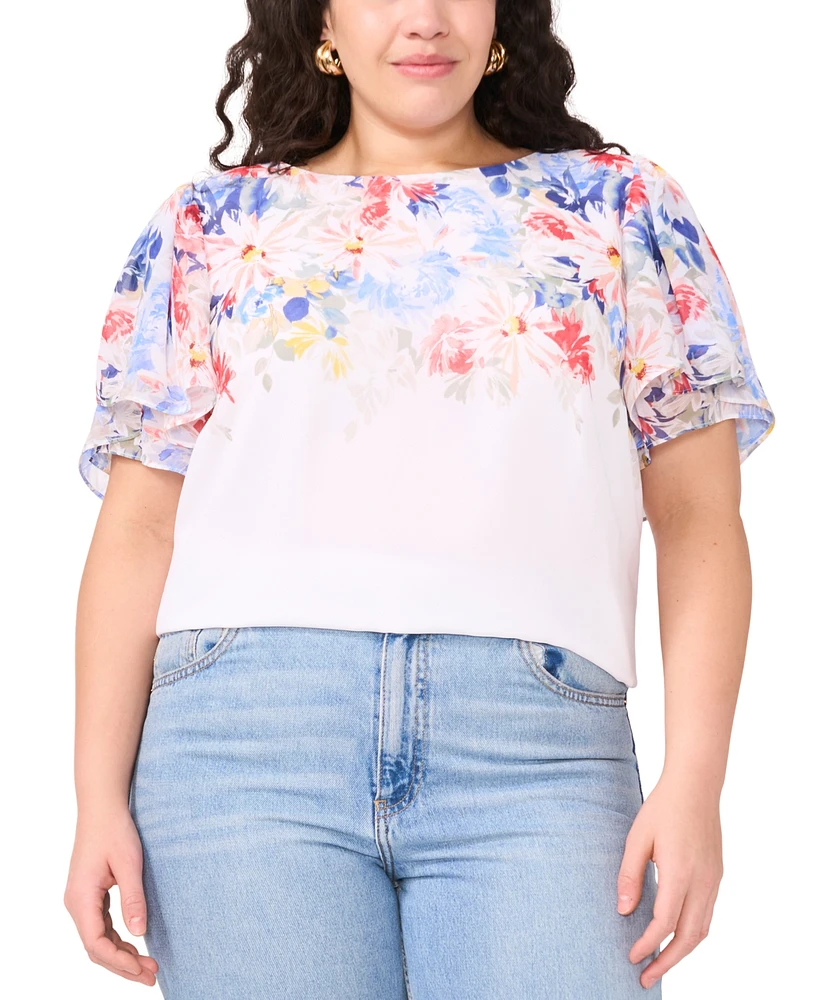 Vince Camuto Plus Printed Tulip-Sleeve Blouse