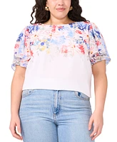 Vince Camuto Plus Printed Tulip-Sleeve Blouse