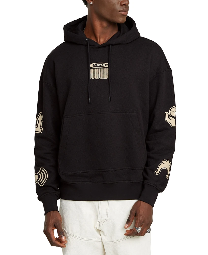 G-Star Raw Men's Relaxed Fit Long Sleeve Multi-Logo Graphic Hoodie
