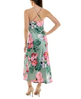 Katia Rae Women's Floral Satin Twist-Front Cutout Dress