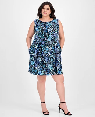 Connected Plus Printed Sleeveless Fit & Flare Dress