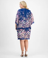 Sandra Darren Plus Placed-Floral 3/4-Sleeve Jacket Dress