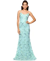 Betsy & Adam Women's Sequined Lace Corset Gown