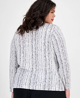 Alex Evenings Plus Drizzle-Printed Zip Evening Jacket