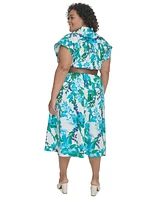 Calvin Klein Plus Floral-Print Belted Midi Dress