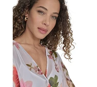 Calvin Klein Women's Floral Chiffon 3/4-Sleeve High-Low Dress