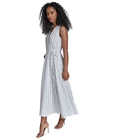 Calvin Klein Petite Striped Faux-Wrap Maxi Dress