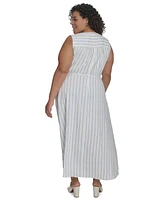Calvin Klein Plus Striped Faux-Wrap Maxi Dress