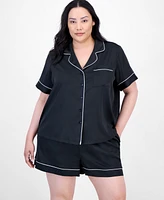 I.n.c. International Concepts Plus Stretch Satin Notched-Collar Pajama Set, Exclusively at Macy's
