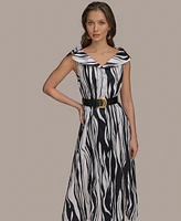 Donna Karan New York Women's Printed Belted A-Line Dress