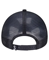 New Era Men's Black Seattle Mariners Retro Bold A-Frame Trucker 9FORTY Adjustable Hat