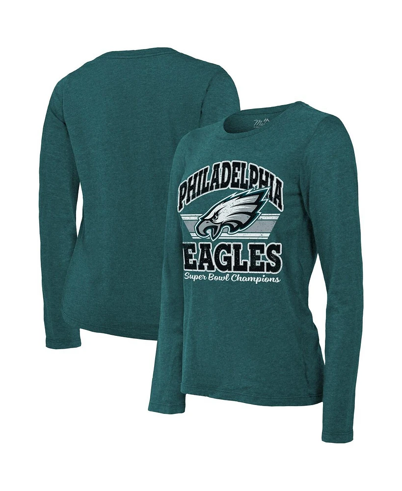 Majestic Women's Midnight Green Philadelphia Eagles Super Bowl Lix Champions Coffin Corner Boyfriend Long Sleeve Tri-Blend T-Shirt