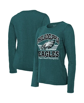 Majestic Women's Midnight Green Philadelphia Eagles Super Bowl Lix Champions Coffin Corner Boyfriend Long Sleeve Tri-Blend T-Shirt