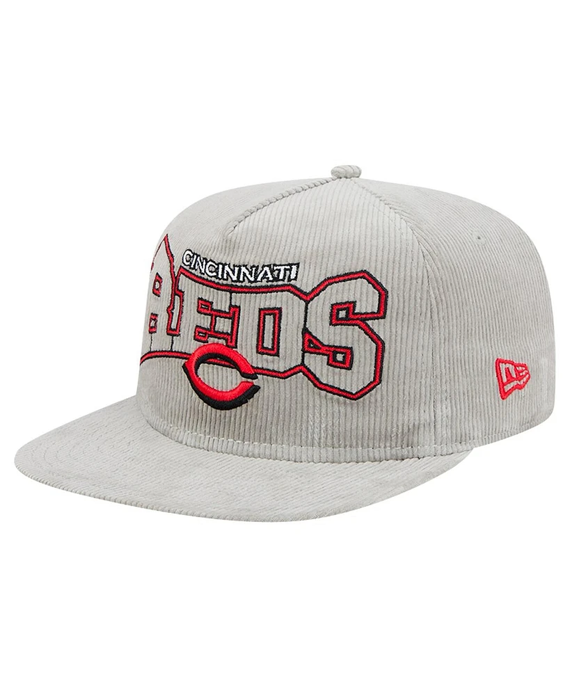 New Era Men's Gray Cincinnati Reds Corduroy Golfer Snapback Hat