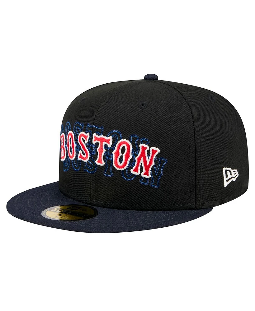 New Era Men's Black Boston Red Sox Shadow Stitch 59FIFTY Fitted Hat