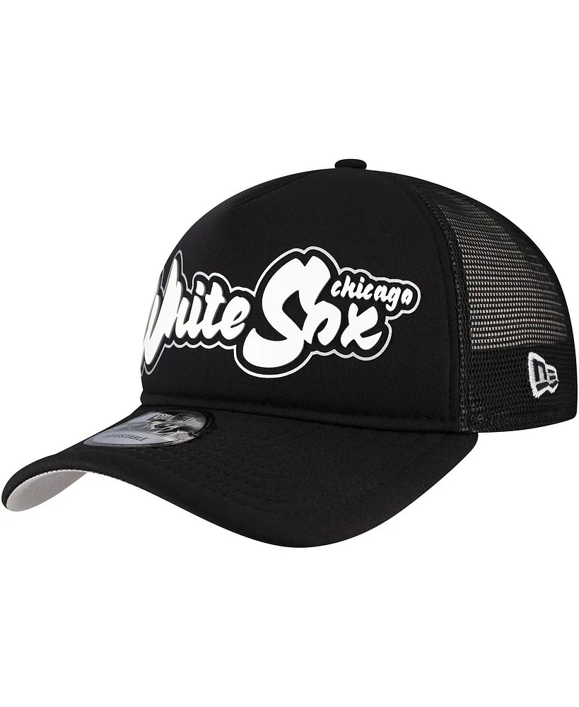 New Era Men's Black Chicago White Sox Retro Bold A-Frame Trucker 9FORTY Adjustable Hat