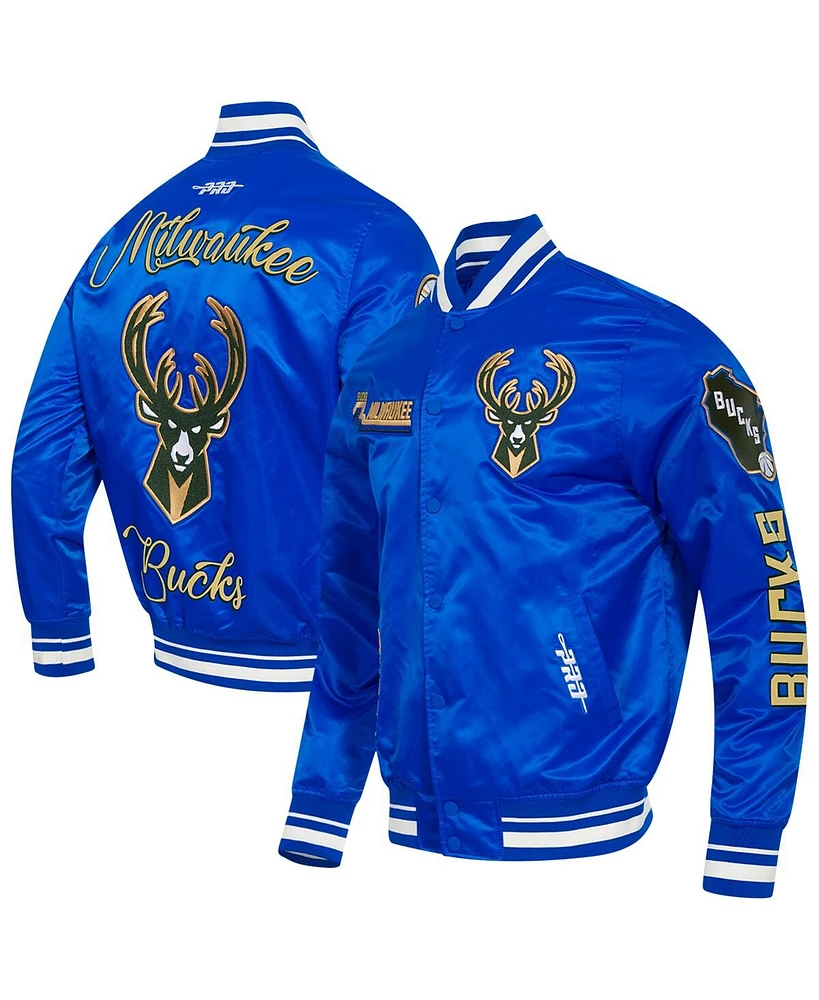 Pro Standard Men's Blue Milwaukee Bucks 2024/25 City Edition Chenille Applique Full-Snap Satin Jacket