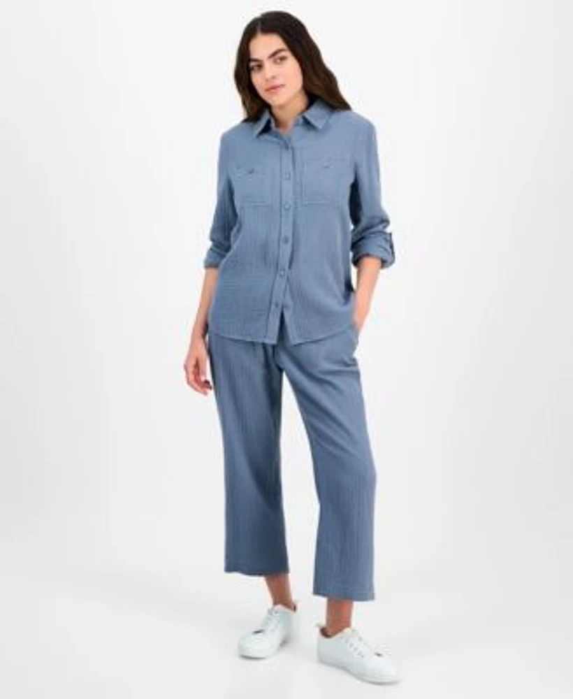 Dkny Jeans Petite Cotton Roll Tab Shirt High Rise Pull On Pants