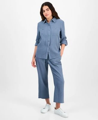 Dkny Jeans Petite Cotton Roll Tab Shirt High Rise Pull On Pants