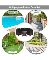 Gymax 4PCS Rattan Outdoor Patio Furniture Set Sectional Sofa Set w/ Cushions