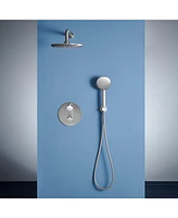 9.5 Inch Wall Mount Dual Shower Heads Shower System with Handheld Sprayer 5-Spray Patterns Shower with Thermostatic Valve in Brushed Nickel