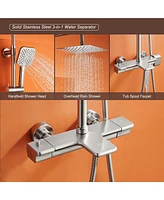 10 Inches Wall Mount Thermostatic Rain Shower System with Handheld and Tub Spout, Brushed Nickel
