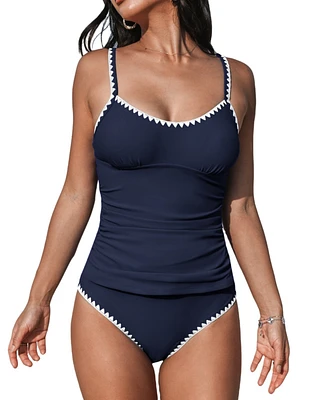 Cupshe Women's Scoop Neck Mid Rise Adjustable Straps Shell Stitched Tankini Sets