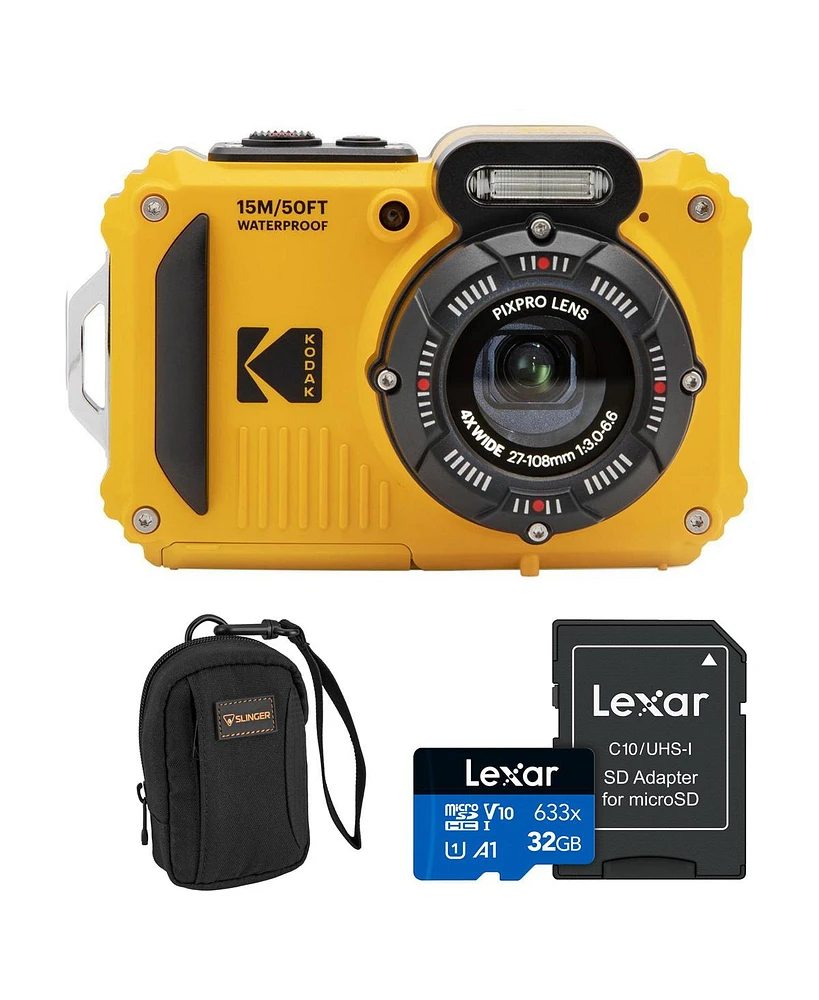 Kodak Pixpro WPZ2 16MP Full Hd Waterproof Rugged Digital Camera, Yellow, Bundle with 32GB Memory Card and Camera Bag