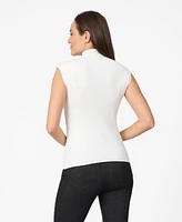 Cable & Gauge Women's Ribbed Mock Neck Cap Sleeve Sweater