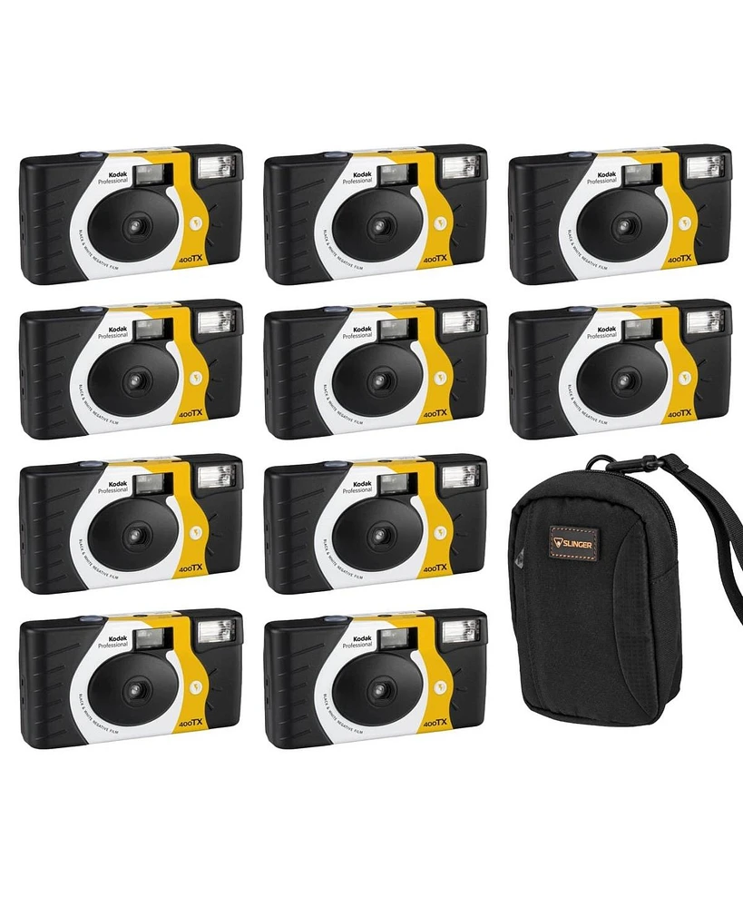 Kodak Professional Tri-x 400 Black and White Negative Film Single Use Camera, 27 Exposures, 10-Pack With Slinger Brand Camera Bag