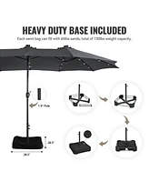 Mondawe 15 ft Double Sided Twin Outdoor Patio Market Umbrella with Base Weight Included