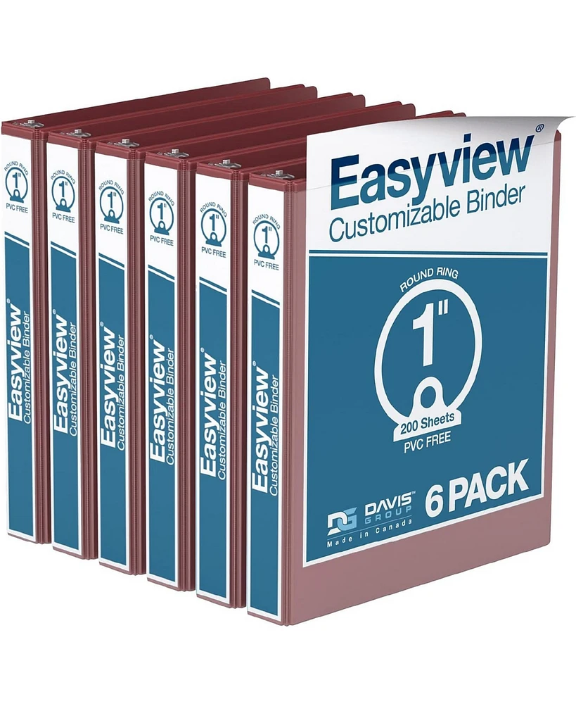 Easyview Premium, Round Ring, Customizable, View Binder, 6 Pack (Burgundy
