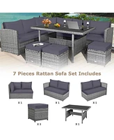 Gymax 7 Piece Outdoor Rattan Sectional Sofa Set Patio Conversation Set w/ Cushions